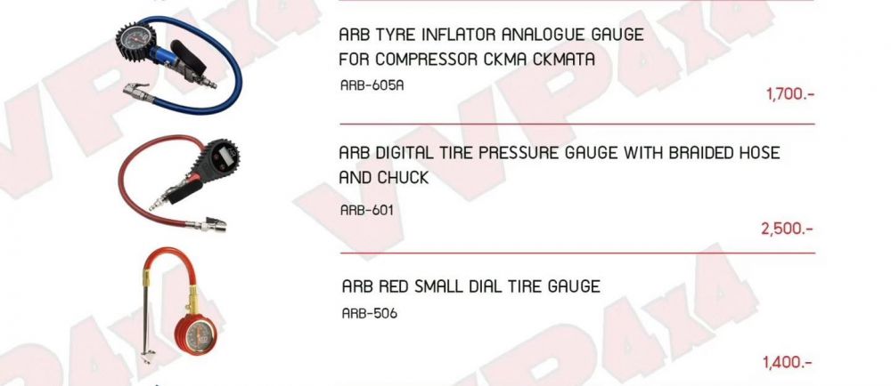 เกจวัดลด ARB มีให้เลือก 3 แบบ + AIR PRESSURE GAUGE ราคา 1,400.- + INFLATOR WITH GAUGE ราคา 1,700.- + DIGITAL TYRE INFLATOR ราคา 2,500.-
